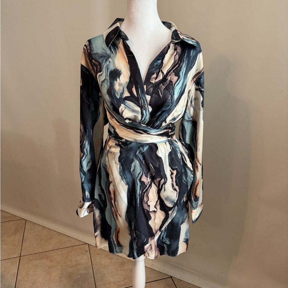 Abstract Print Wrap Dress / Custome made